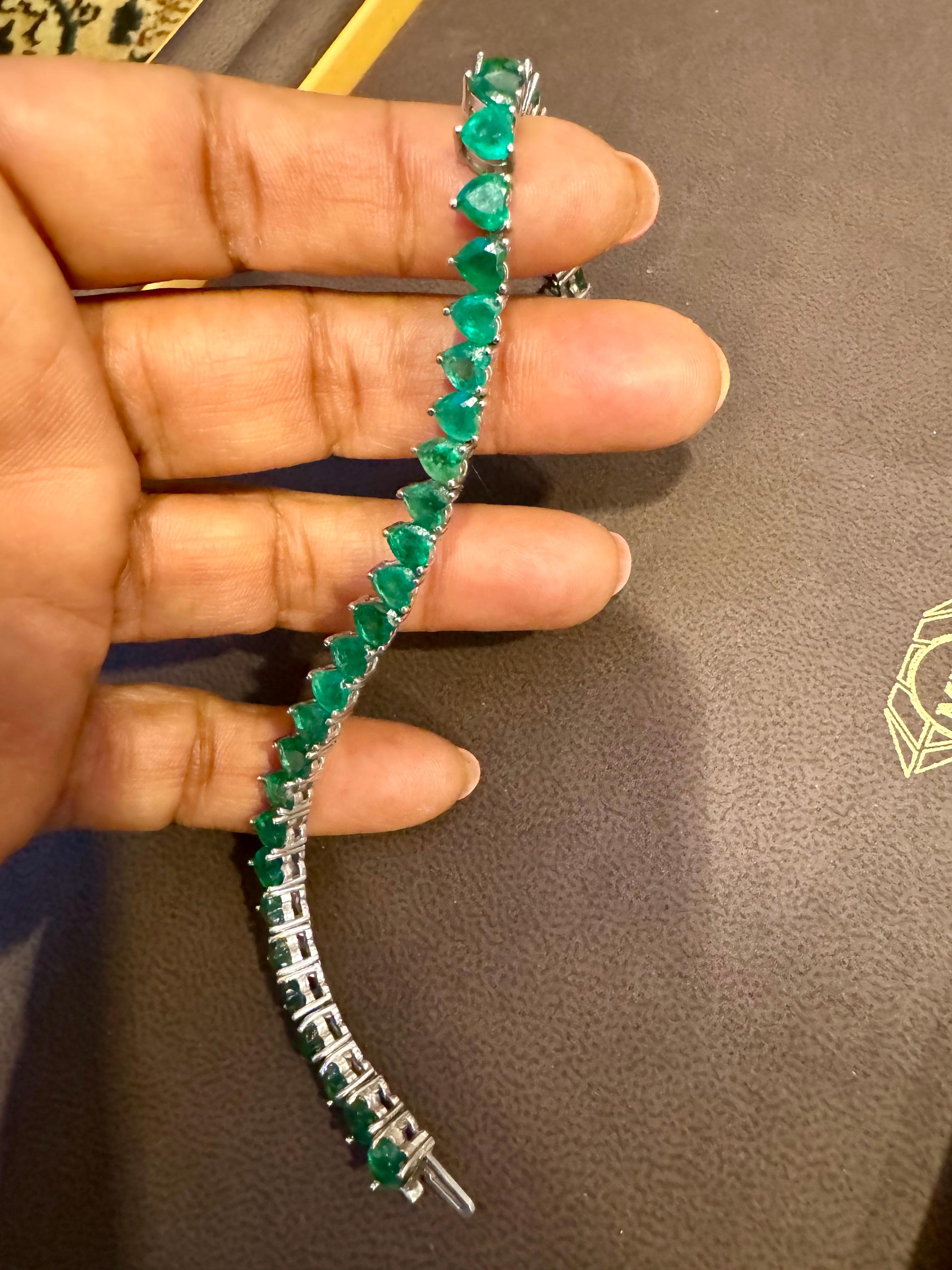 30 Ct Natural Heart Shape Emerald Cocktail Tennis Bracelet 14 Kt White Gold 7
