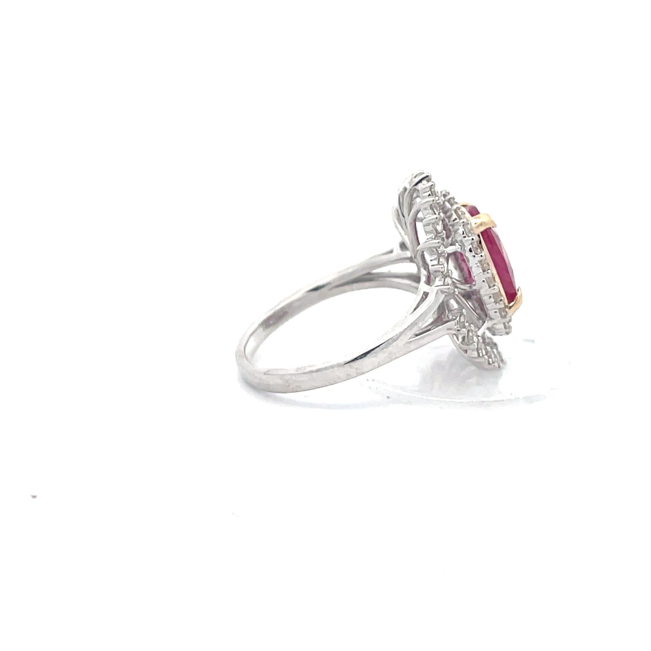 Art Deco 3.0 Ct. Oval Cut Ruby with Floral Diamond Cluster Engagement Ring in 14k Gold