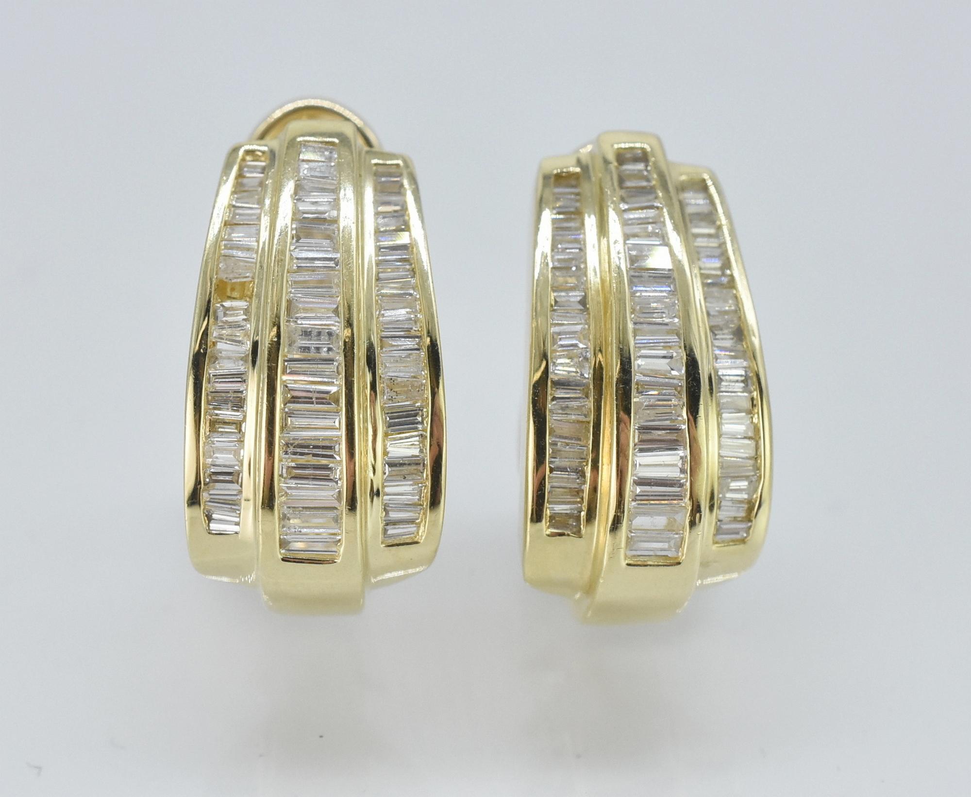 20th Century 3.0 Cttw Baguette Diamond Earrings, 14k Setting For Sale