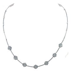 3.0 CTW Round Brilliant Cut Diamond Floral Station 18 Karat White Gold Necklace