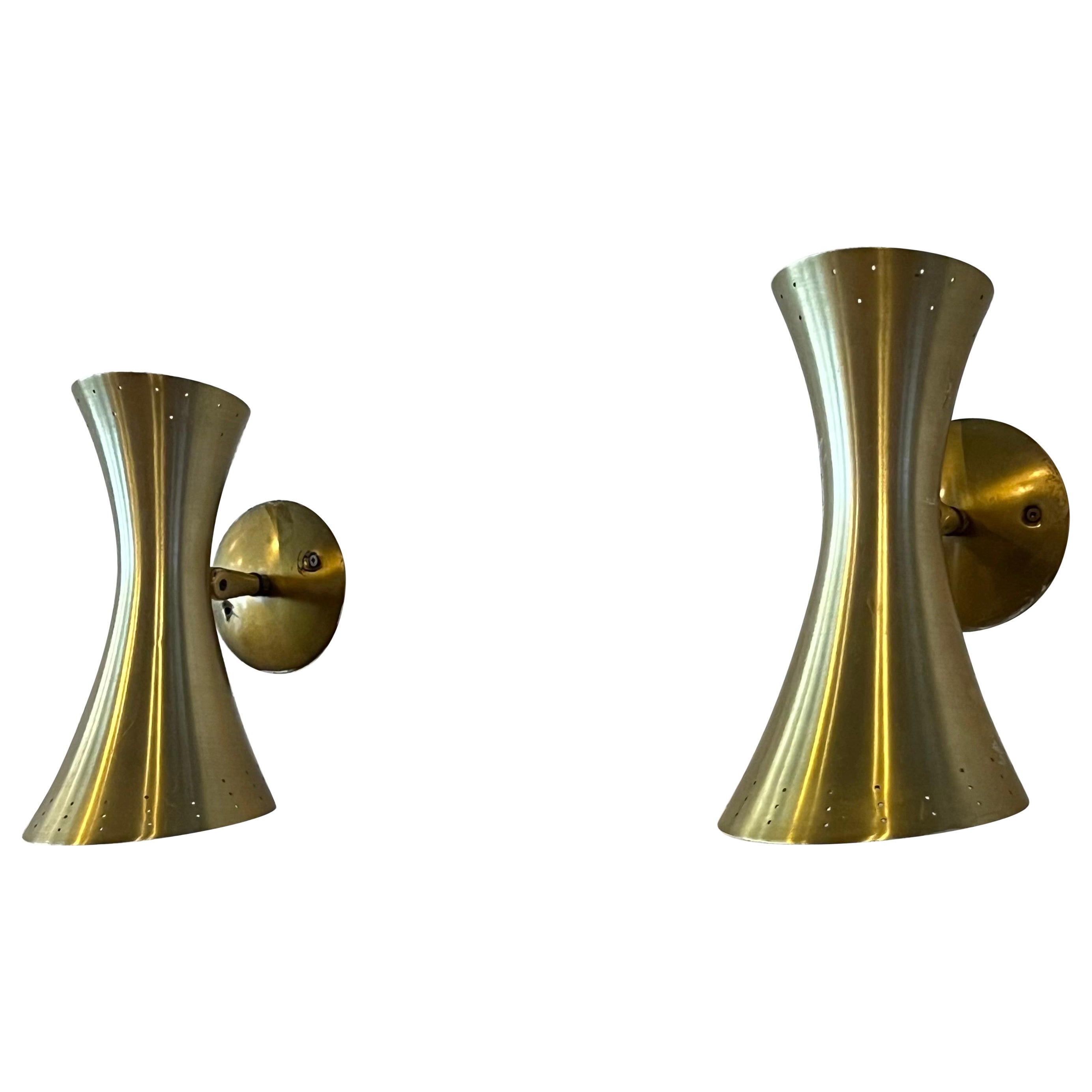 30 Applique moderniste svasate in vetro d'ora e alluminio anodizzato, Lightolier in vendita