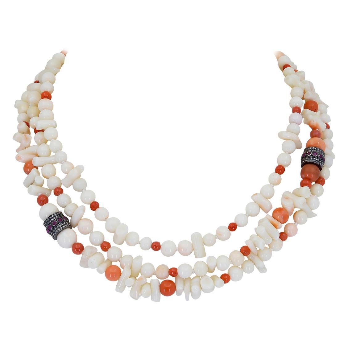 30 inch White and Red Coral Necklace  For Sale