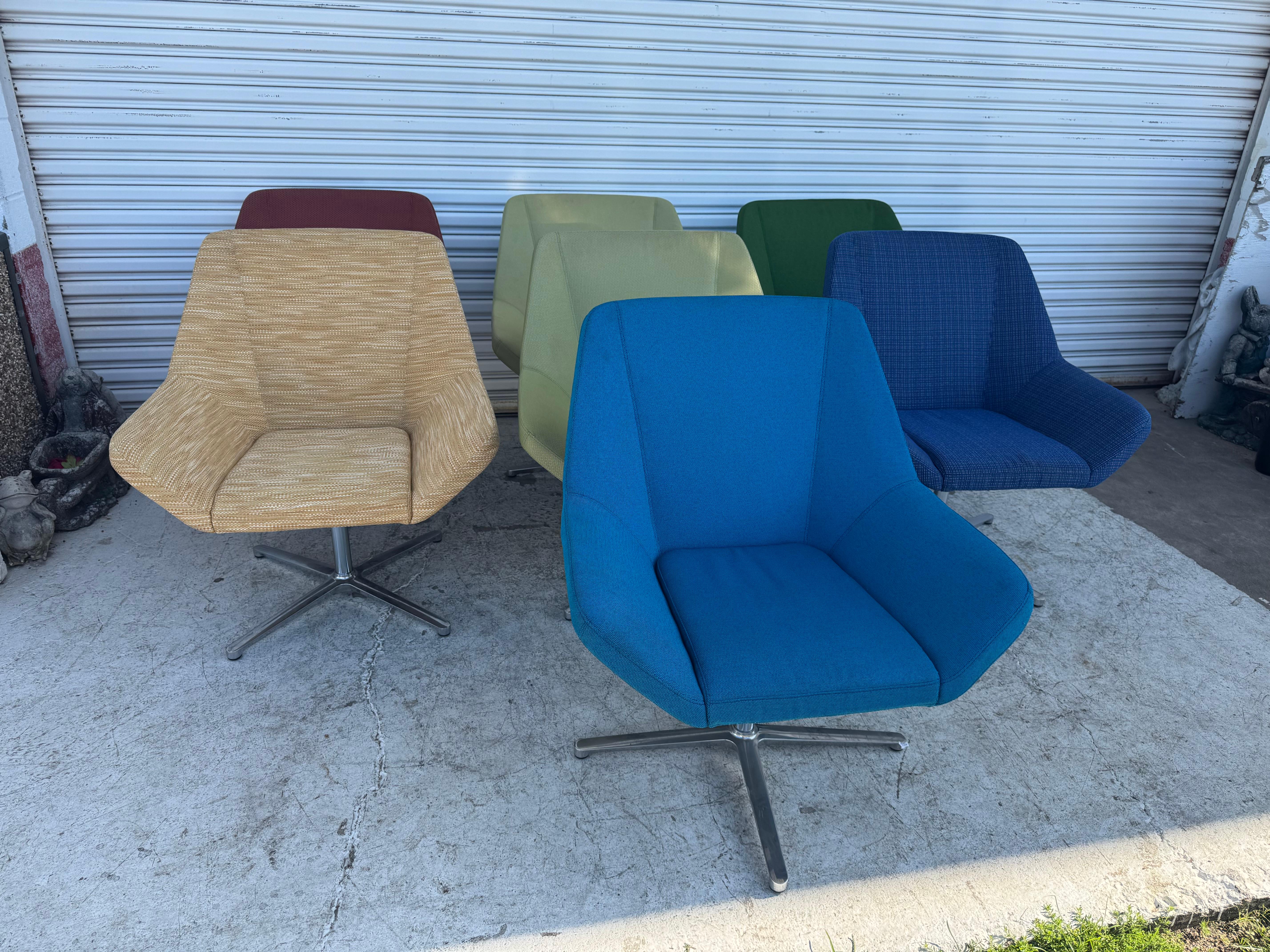 These chairs are made by Keilhauer. the Chairs are nicely upholstered and swivel on a 4 star base. We have an assortment of colors.

Chairs are priced per item. 