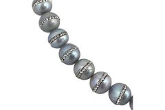 30" Long Gray Pearl and Rhinestone Necklace
