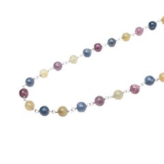 14K White Gold Rosary Necklace with 100.00ct of Multicolor Sapphires, 30"