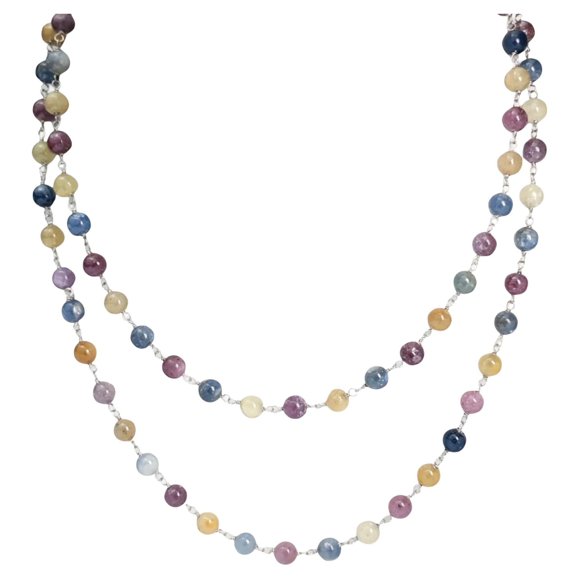 30" Multicolor Sapphire (100.00ct) Necklace in 14K White Gold