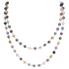 30" Multicolor Sapphire (100.00ct) Necklace in 14K White Gold