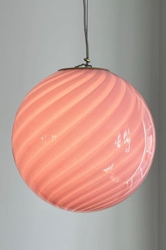 Medium Murano Vintage Candy pendant bubble gum pink swirl glass, made in Italy