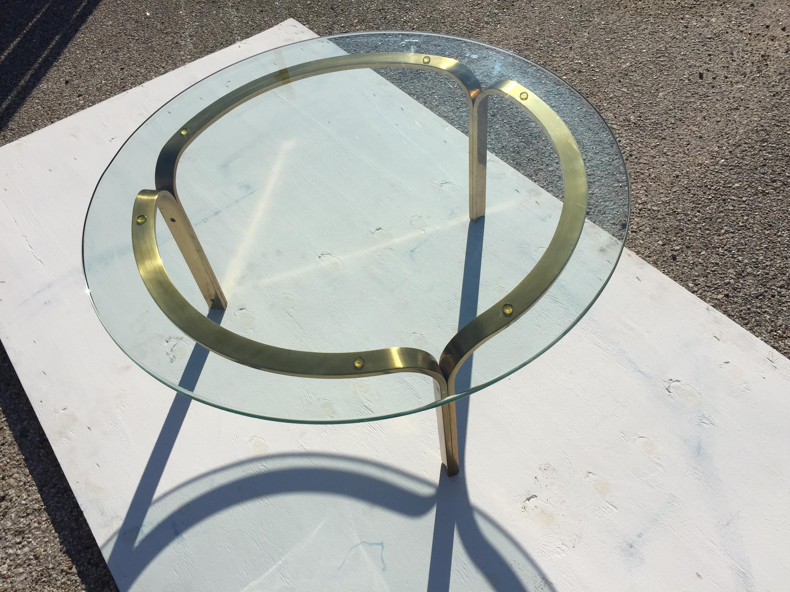 Nicos Zographos Brass Glass Ribbon Coffee Table   In Good Condition In Pasadena, TX