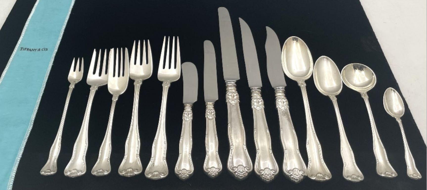 American 30% OFF Tiffany & Co. Sterling Silver 180-Piece Provence Flatware Set w/ Servers For Sale