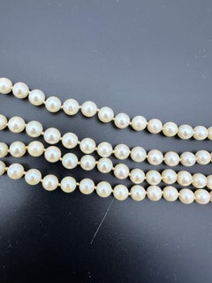 30" Oper Länge Vintage Perlenstrang Halskette 6.4-.6.7mm 14 Karat Gelbgold