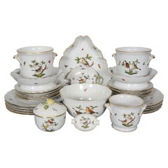 30 Pc Herend Hungary Rothschild Bird China Serving Plates Bowls Cachepots