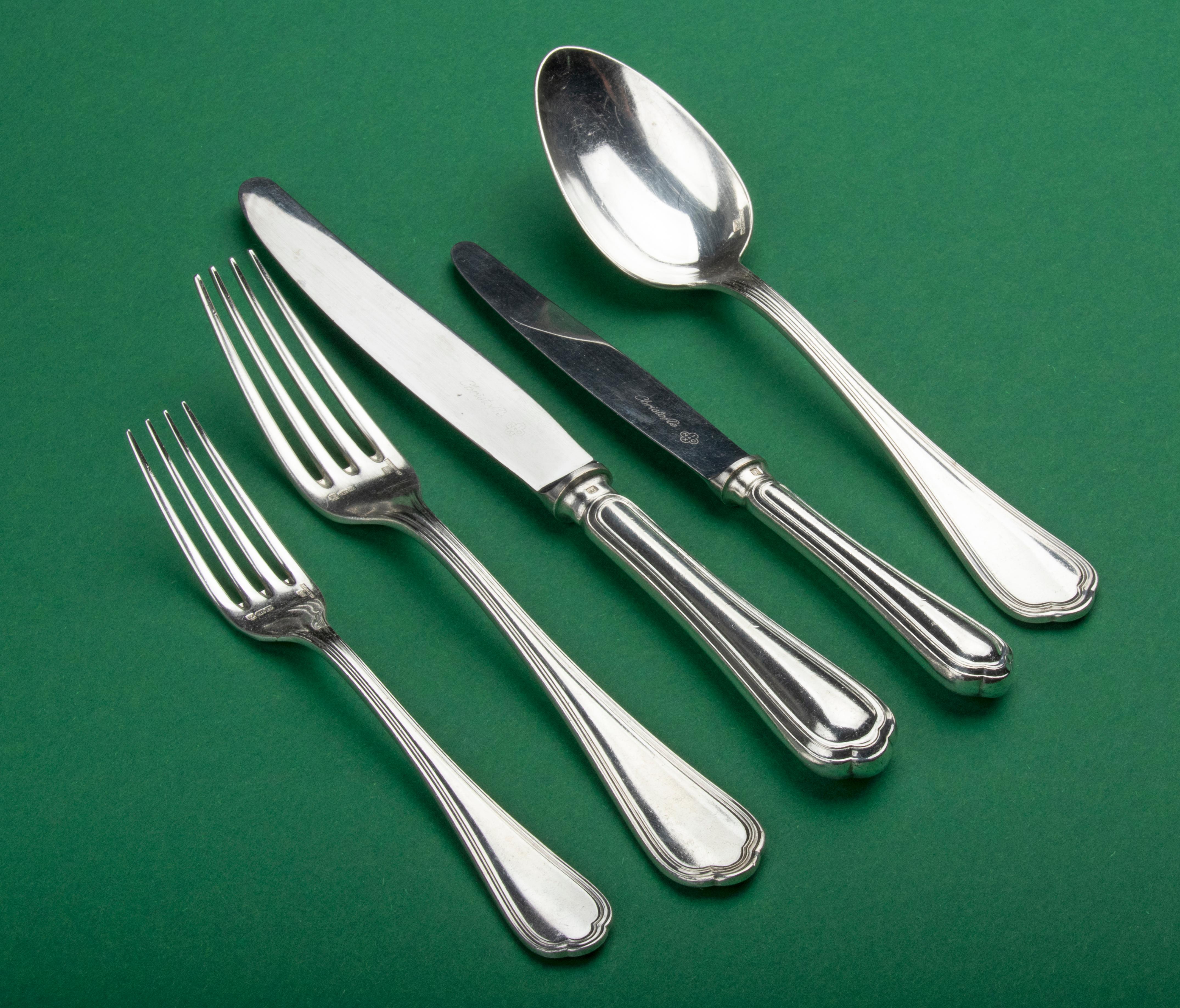 30-Piece Set of Silver Plated Flatware Made by Christofle Model Spatours 1