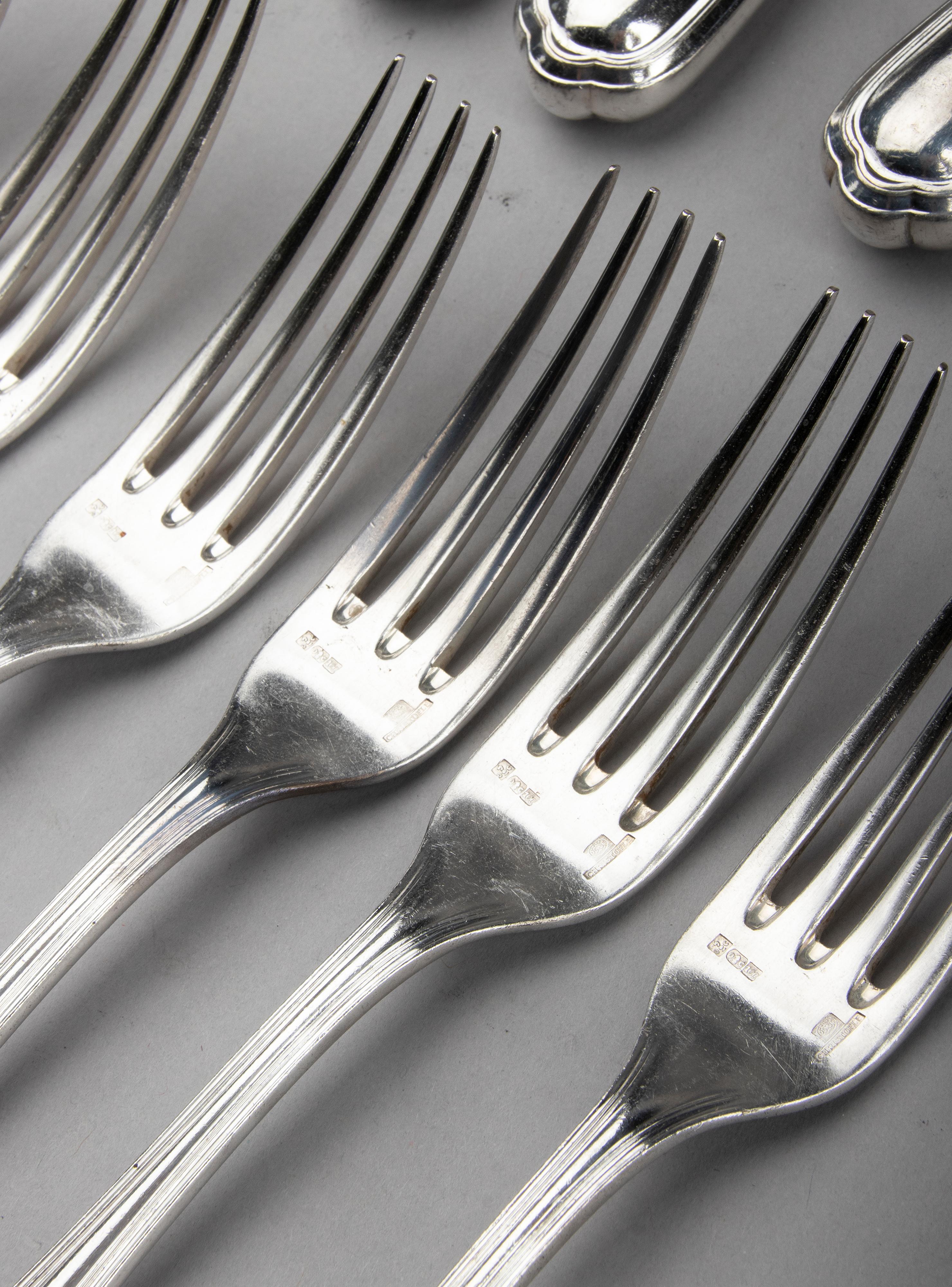 30-Piece Set of Silver Plated Flatware Made by Christofle Model Spatours 9