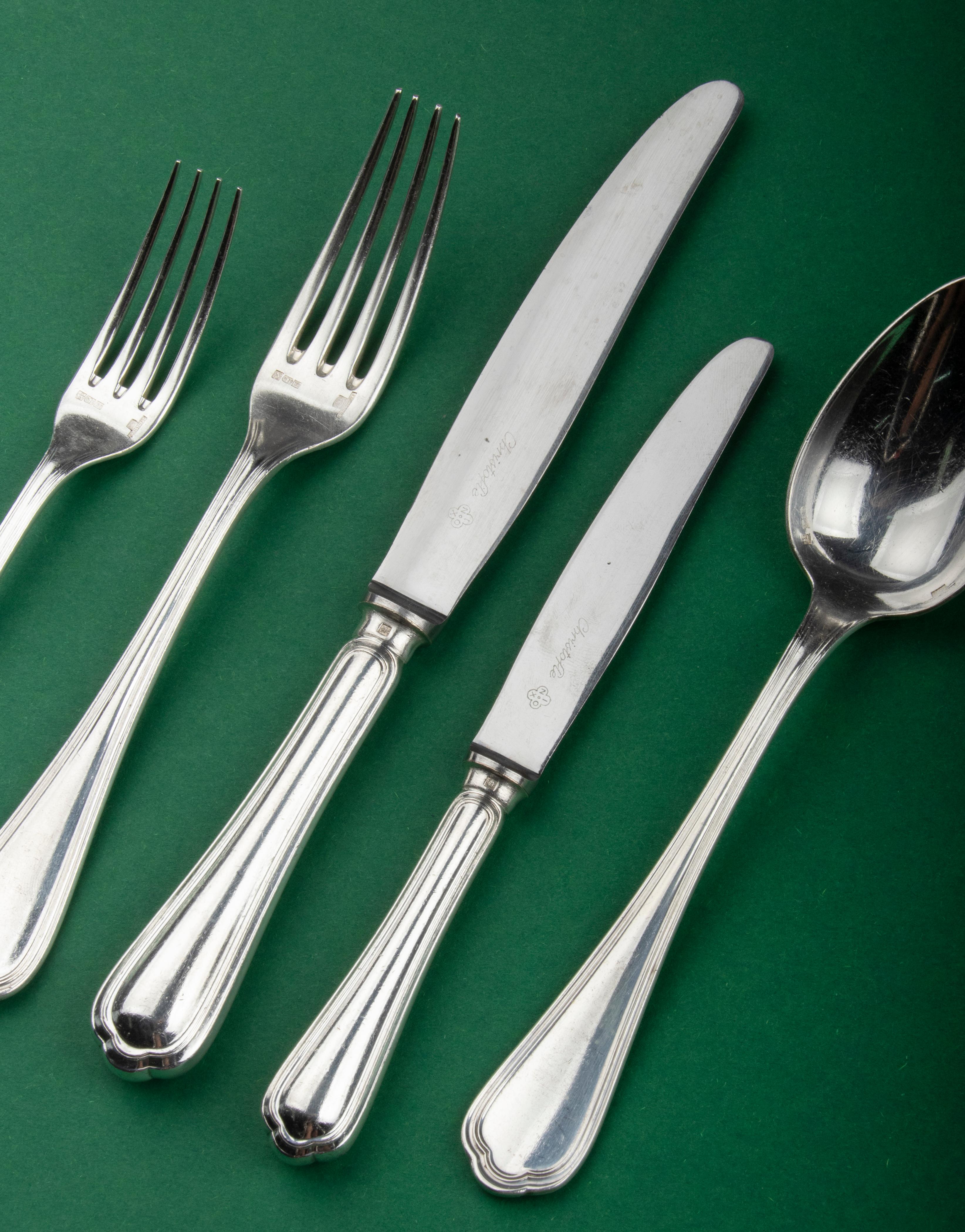 Hand-Crafted 30-Piece Set of Silver Plated Flatware Made by Christofle Model Spatours