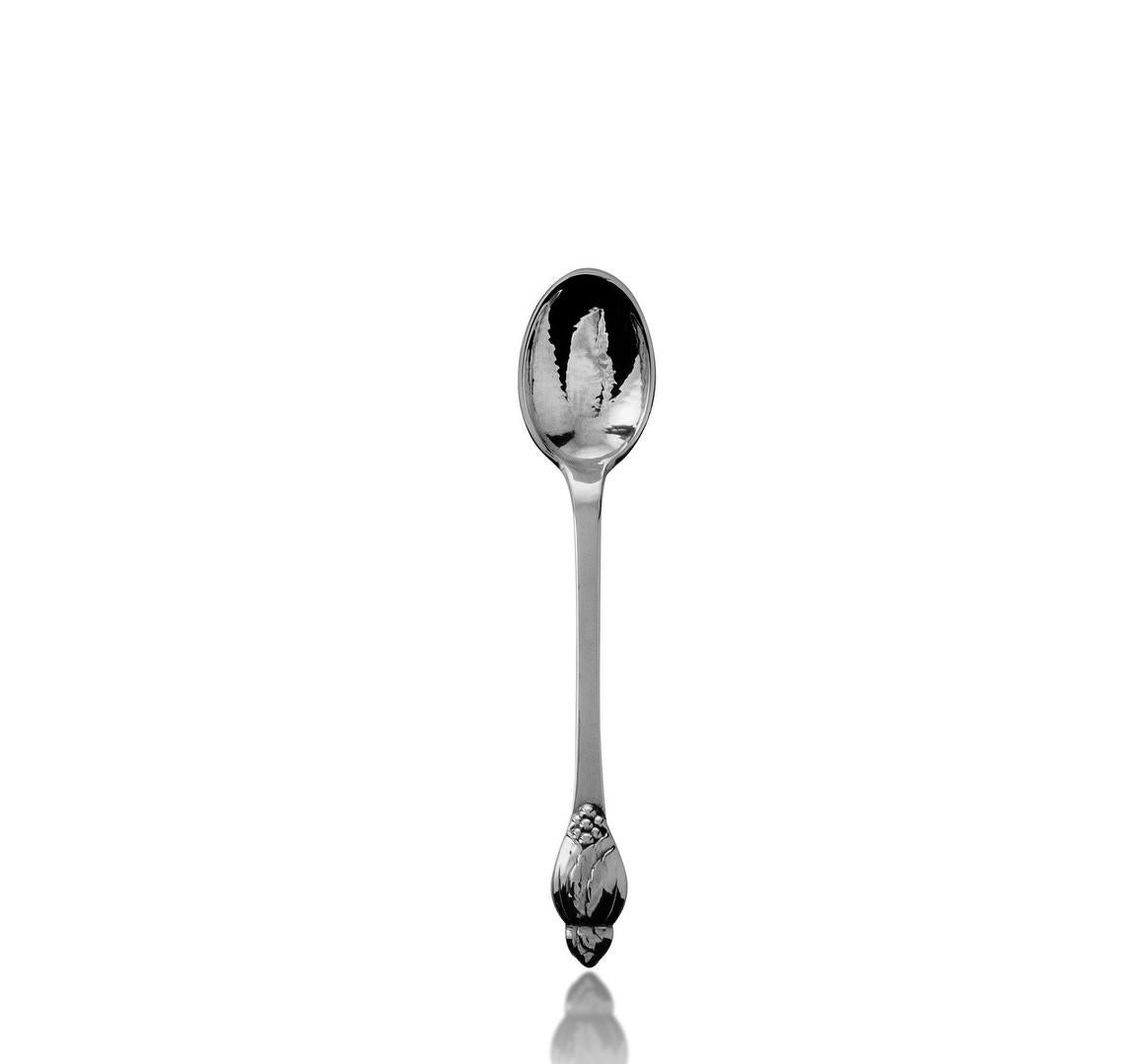 A vintage silverware service for six persons, designed and produced by Copenhagen silversmith Evald Nielsen, this pattern is No. 6. Evald Nielsen was a contemporary of Georg Jensen and is known for his own interpretation of the Art Nouveau style, in