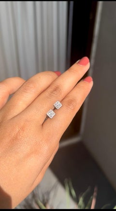 30 pointer .75 TCW Natural Diamond Princess Cut Halo Dainty Stud Earrings