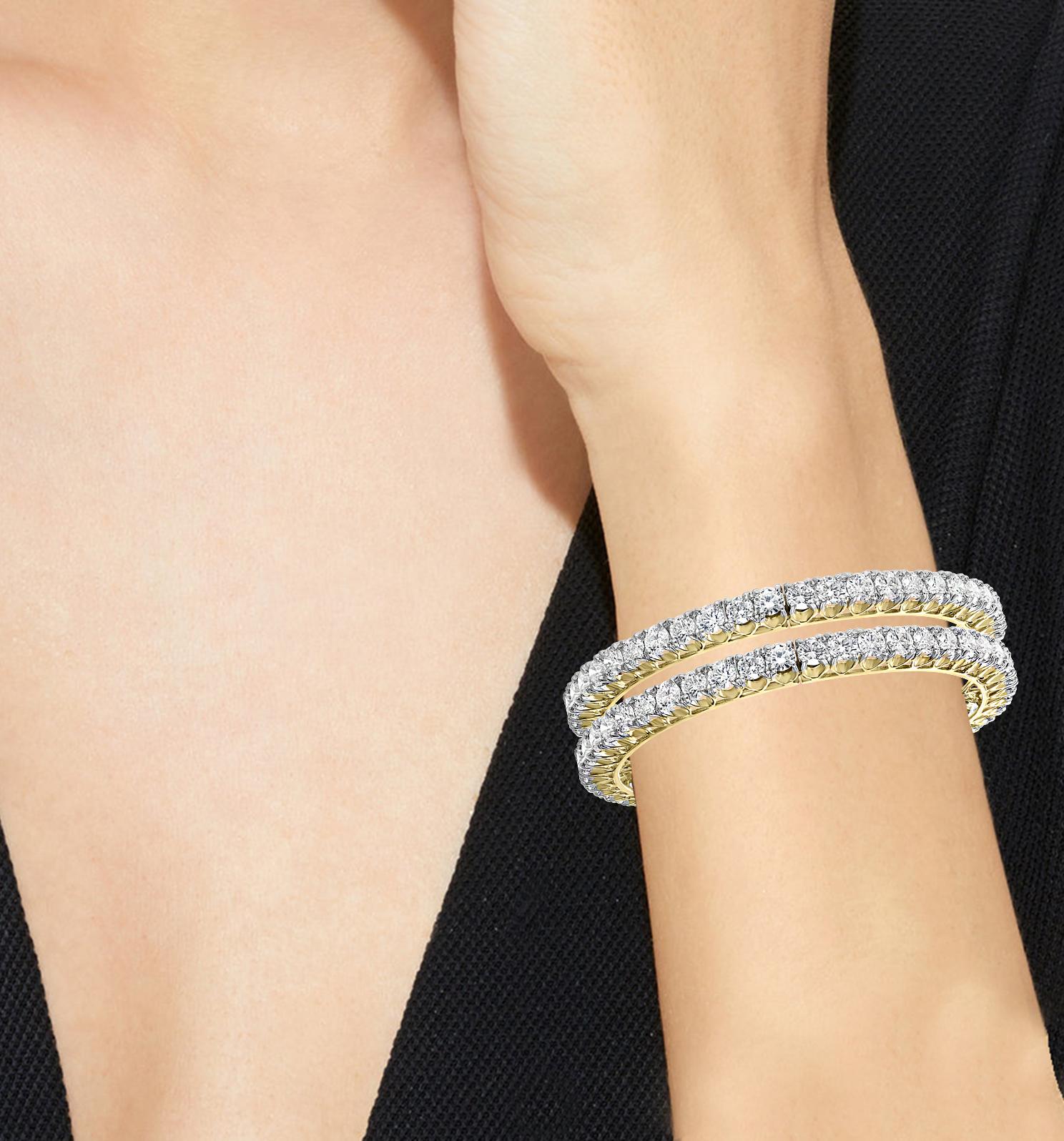 30 Pointer Each, 14 Ct Single Line Eternity 18 Kt Gold & Diamond Bangle, Single en vente 9