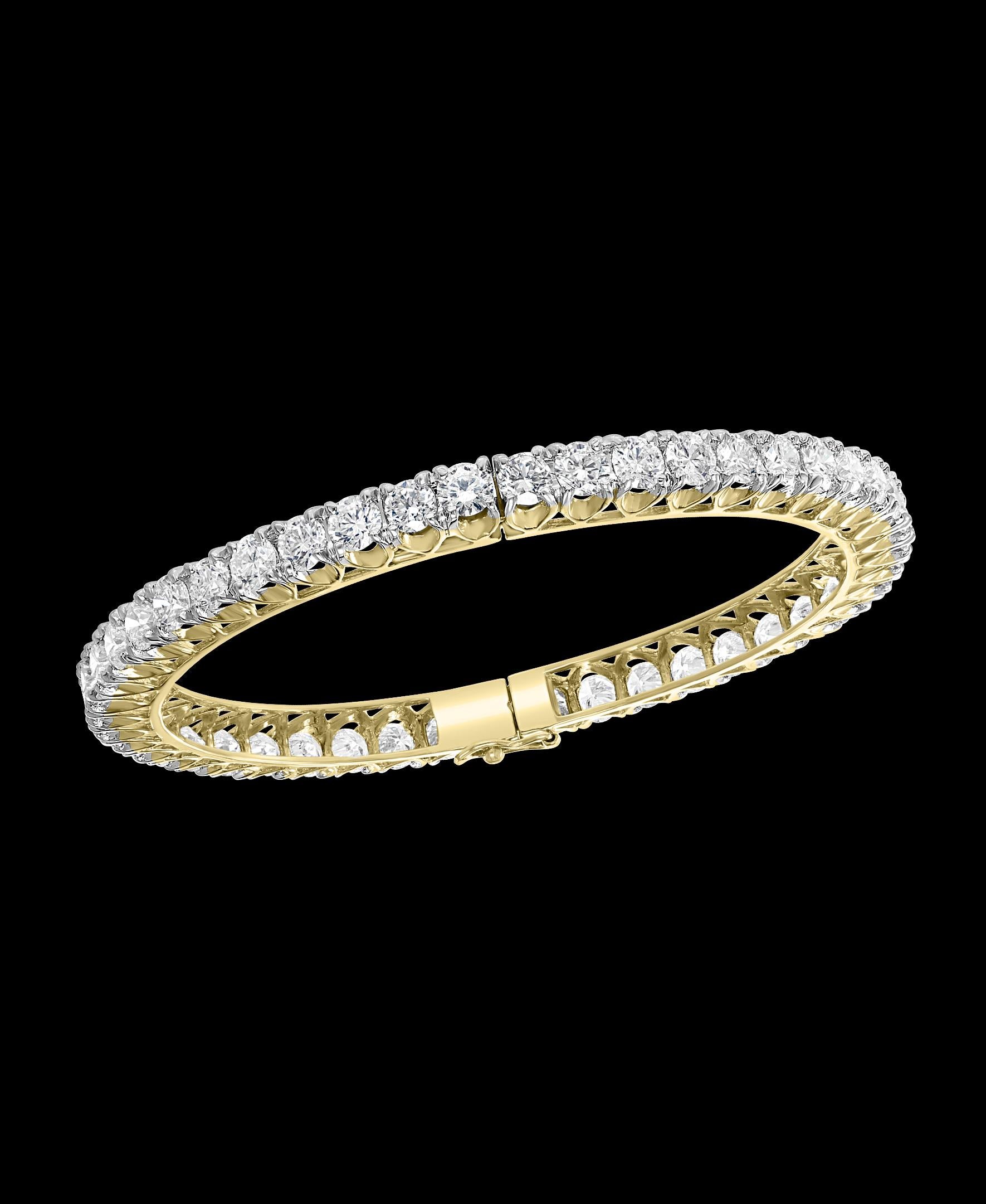 Round Cut 30 Pointer Each, 29 Ct Single Line Eternity 18 Kt Gold and Diamond Bangle, Pair For Sale