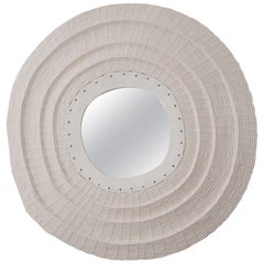 Round Woven Cotton and Ceramic Mirror in White