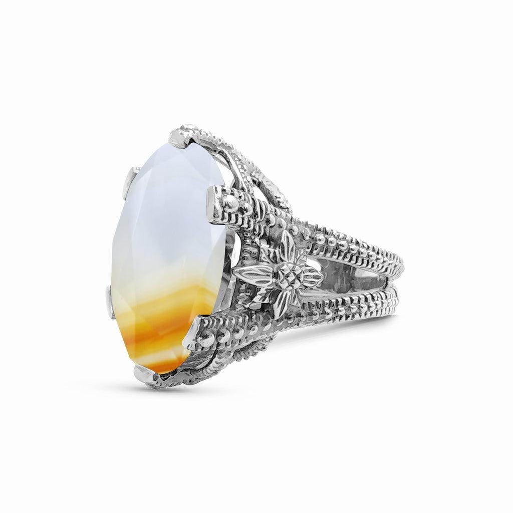 For Sale:  30 X 24 Oval Rock Crystal Natural Agate Triplet Gemstone Ring in Sterling Silver 2