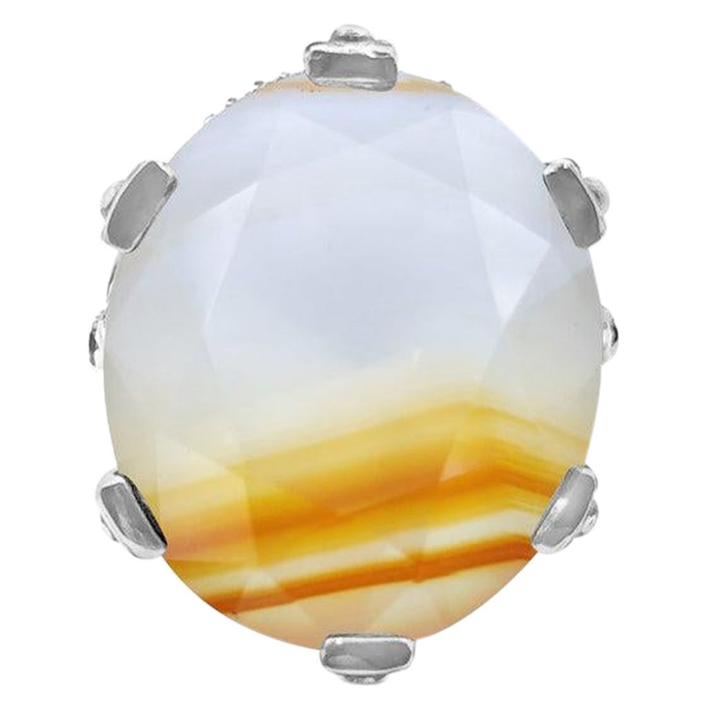 Im Angebot: 30 X 24 Oval Bergkristall Natürlicher Achat Dreifach-Edelsteinring aus Sterlingsilber ()
