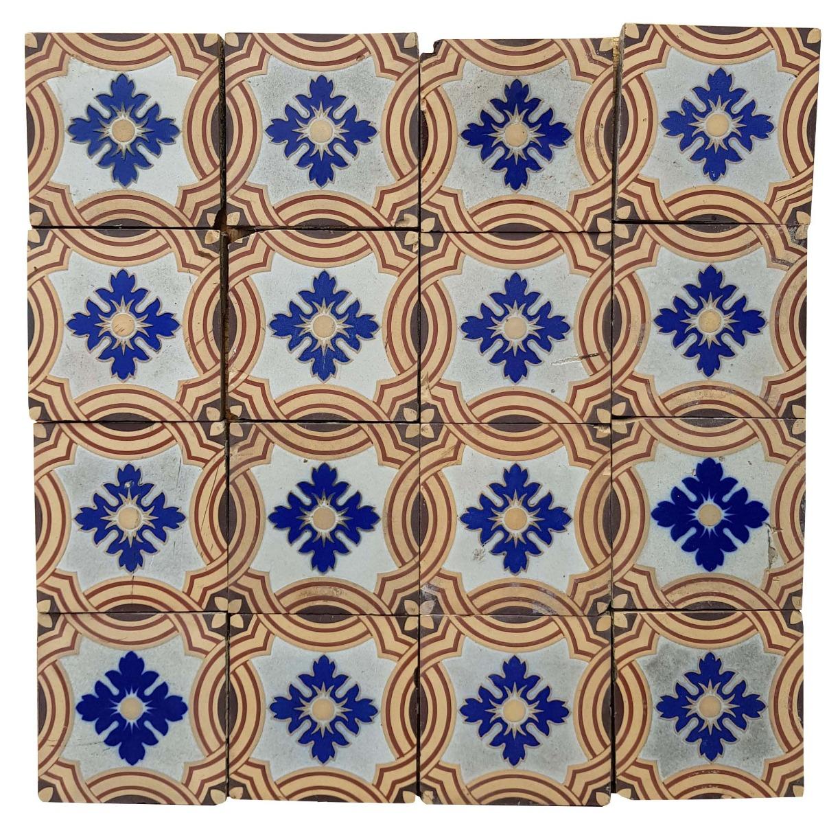 These stunning floor tiles were made by ‘Minton & Co.’ in Stoke on Trent.

These tiles are grade 1. 

There are 30 tiles in this listing.

Each tile 15.3 x 15.3 cm (6