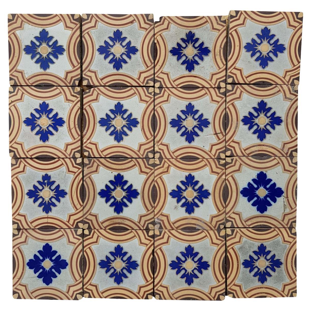 30 x Minton & Co. Encaustic Patterned Floor Tiles For Sale