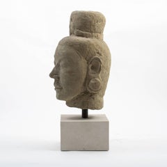 300-400 Years Old Burmese Sandstone Sculpture Of Female Head