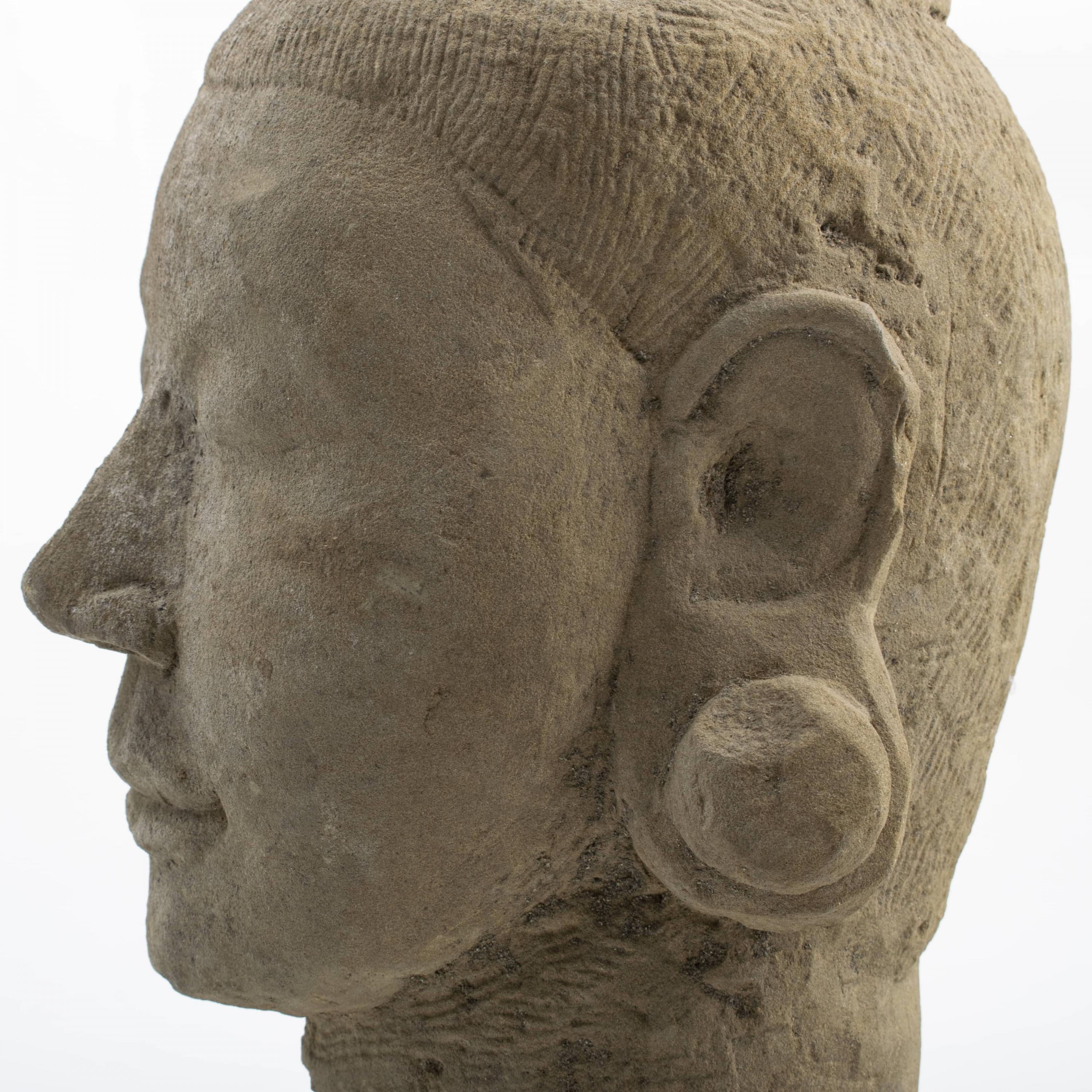 300-400 Years Old Burmese Sandstone Sculpture of Female Head 1