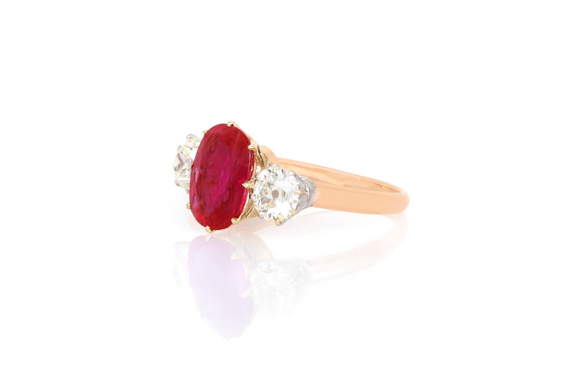 3.00 Burma Ruby and Diamond Ring In Good Condition For Sale In New York, NY