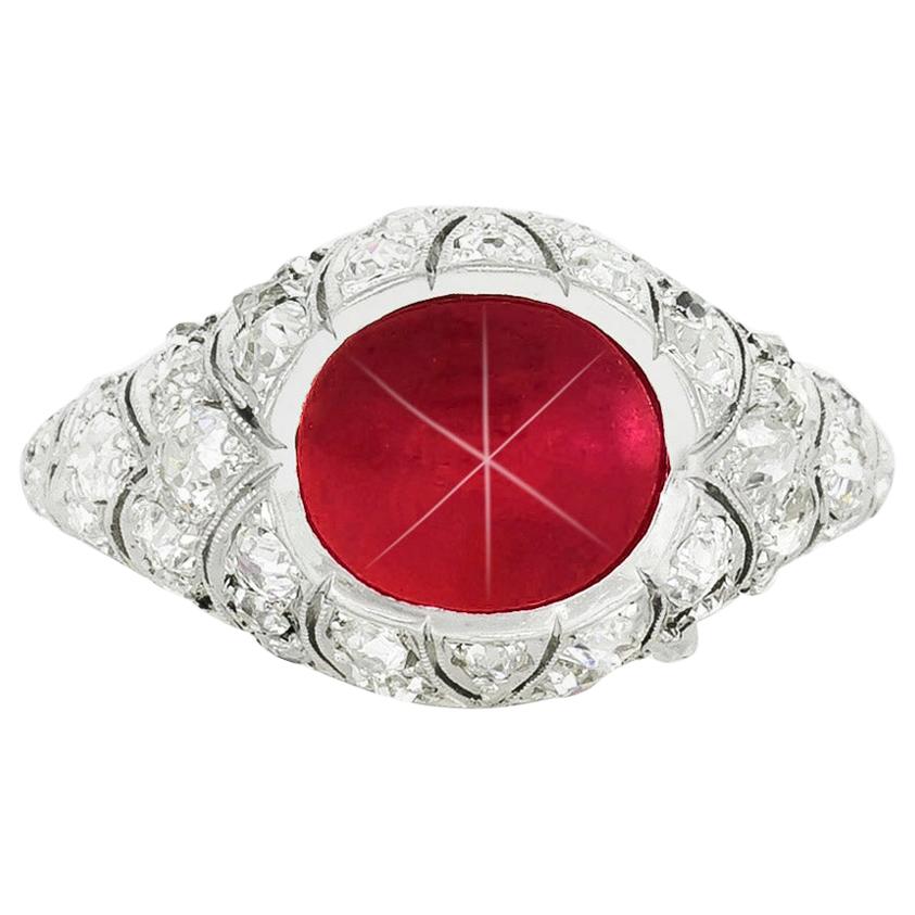 3.00 Cabochon Ruby and Diamond Ring For Sale