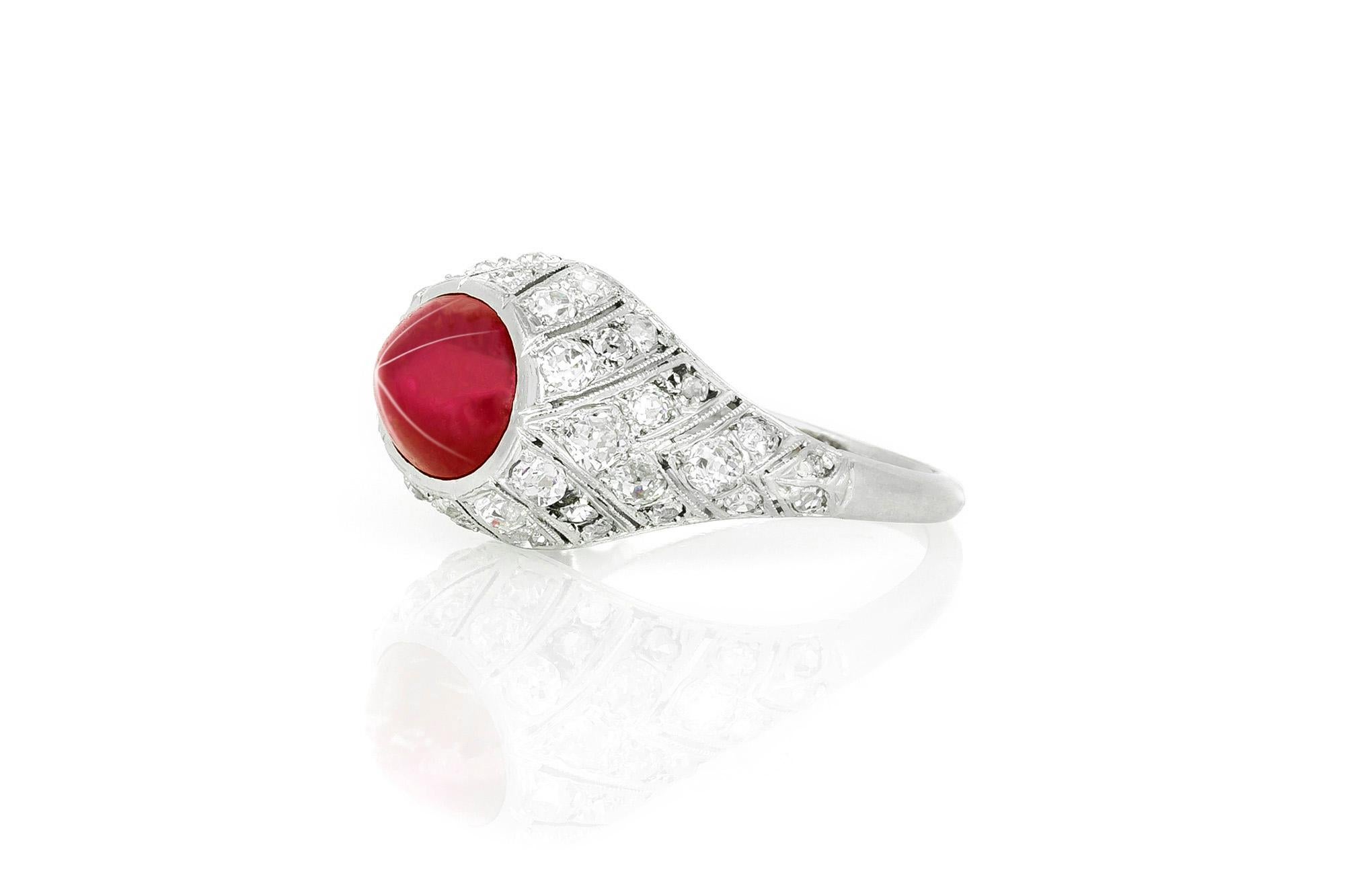 Women's or Men's 3.00 Cabochon Ruby and Diamond Ring For Sale