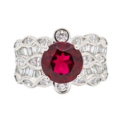 3.00 Carat 18k White Gold Rubellite Diamond Cocktail Ring