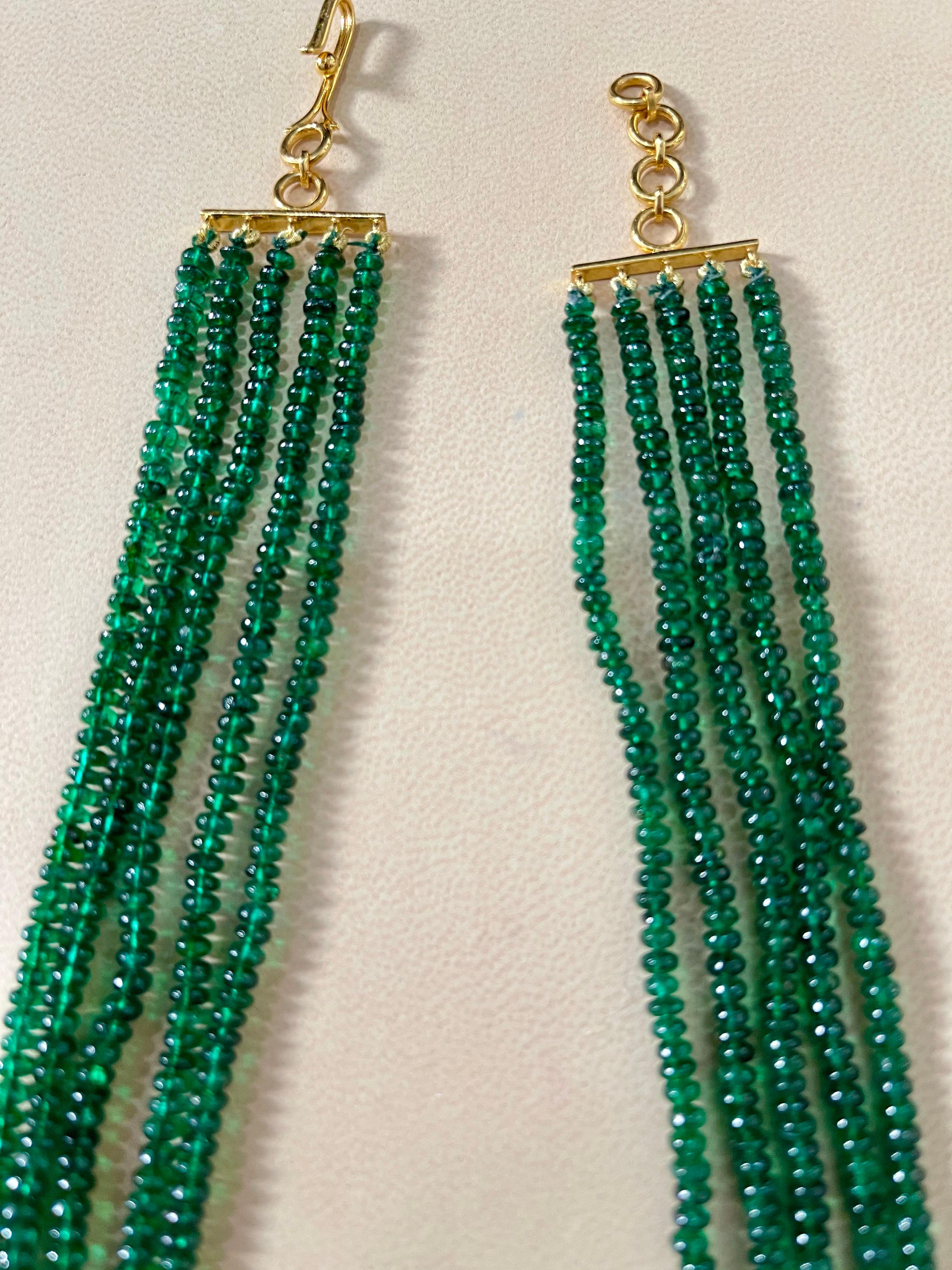 300 Carat 5-Strand Emerald Necklace with 4.8 Carat Diamond & Enamel in 14k Gold For Sale 1