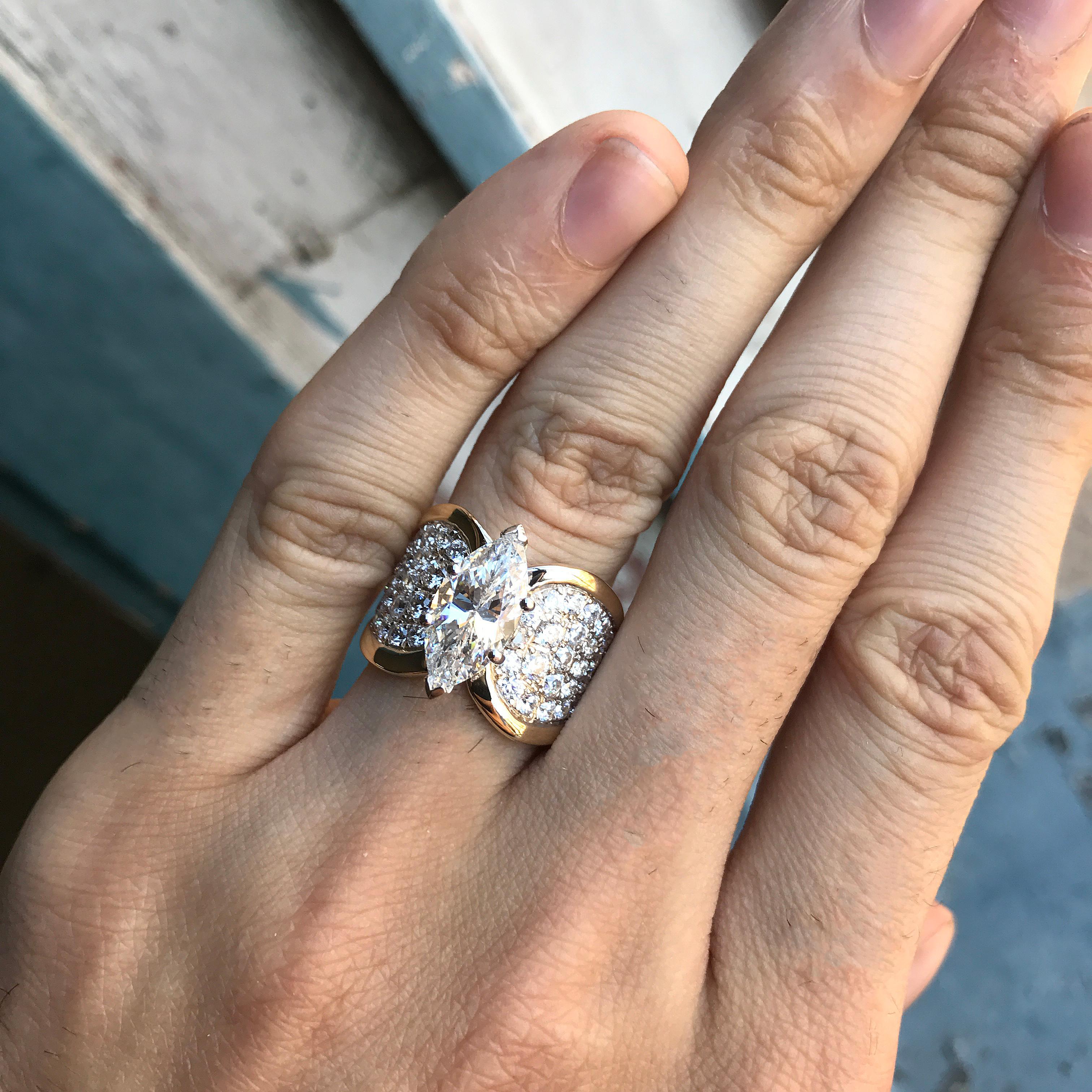 3.00 Carat Approximate Maruise Diamond Engagement Ring, Ben Dannie In New Condition For Sale In West Hollywood, CA