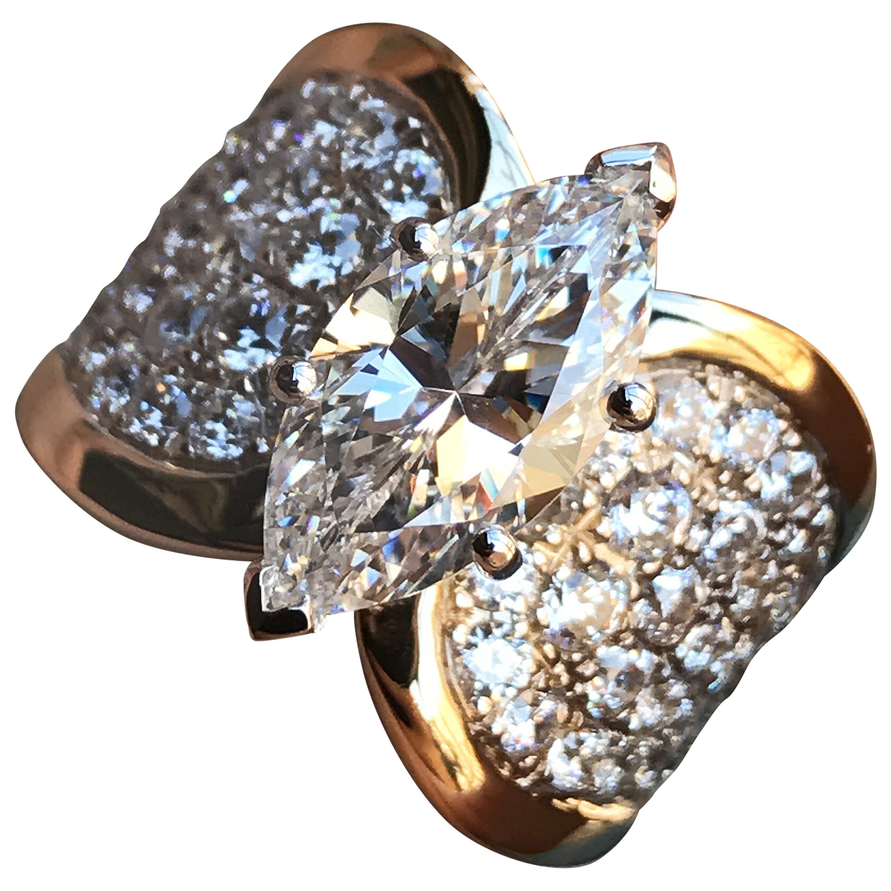 3.00 Carat Approximate Maruise Diamond Engagement Ring, Ben Dannie For Sale