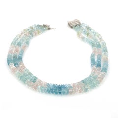 300 Carat Aquamarine and Pink Topaz 3 Strand Necklace