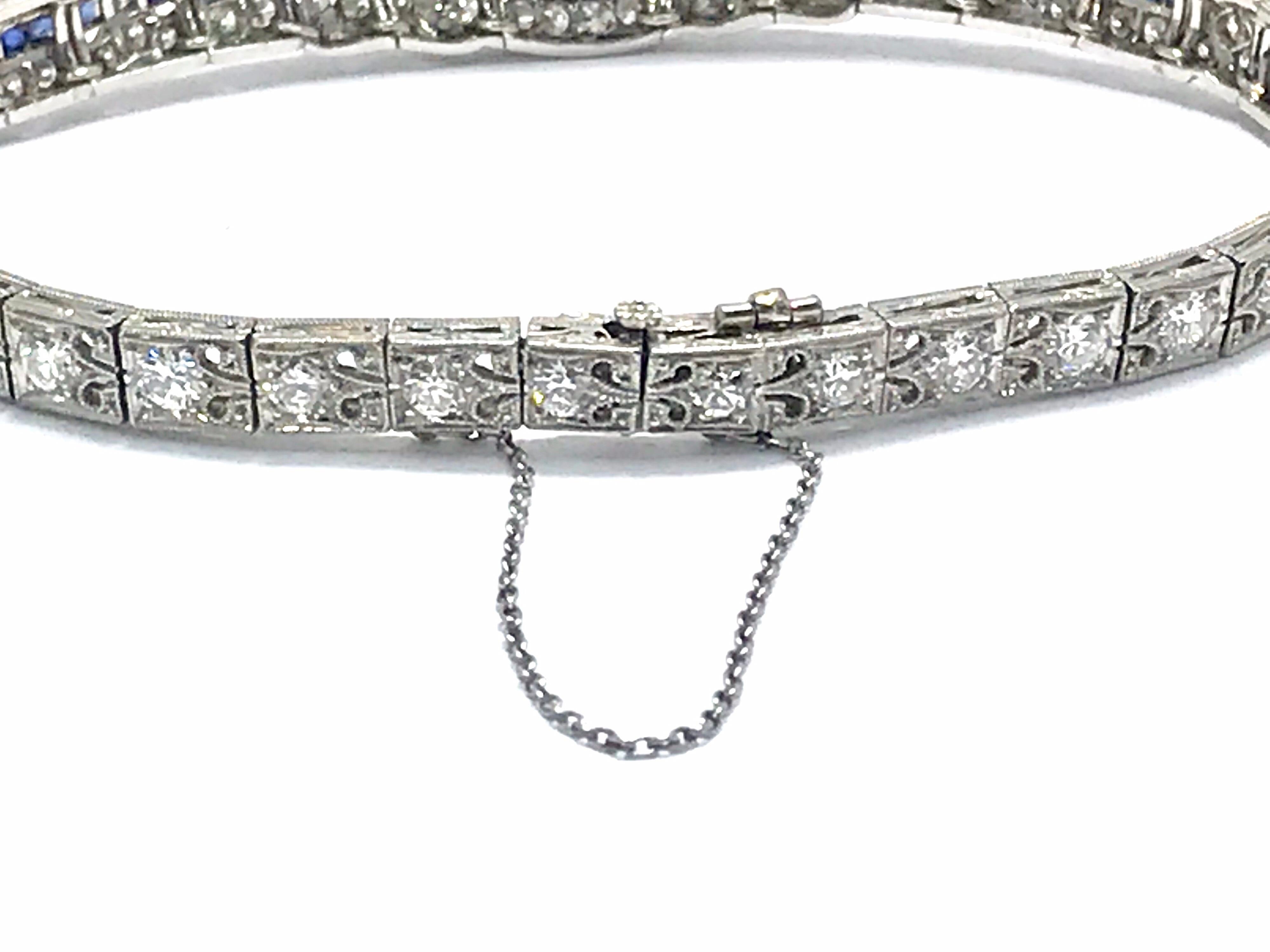 3.00 Carat Art Deco Diamond and Sapphire Platinum Bracelet 1