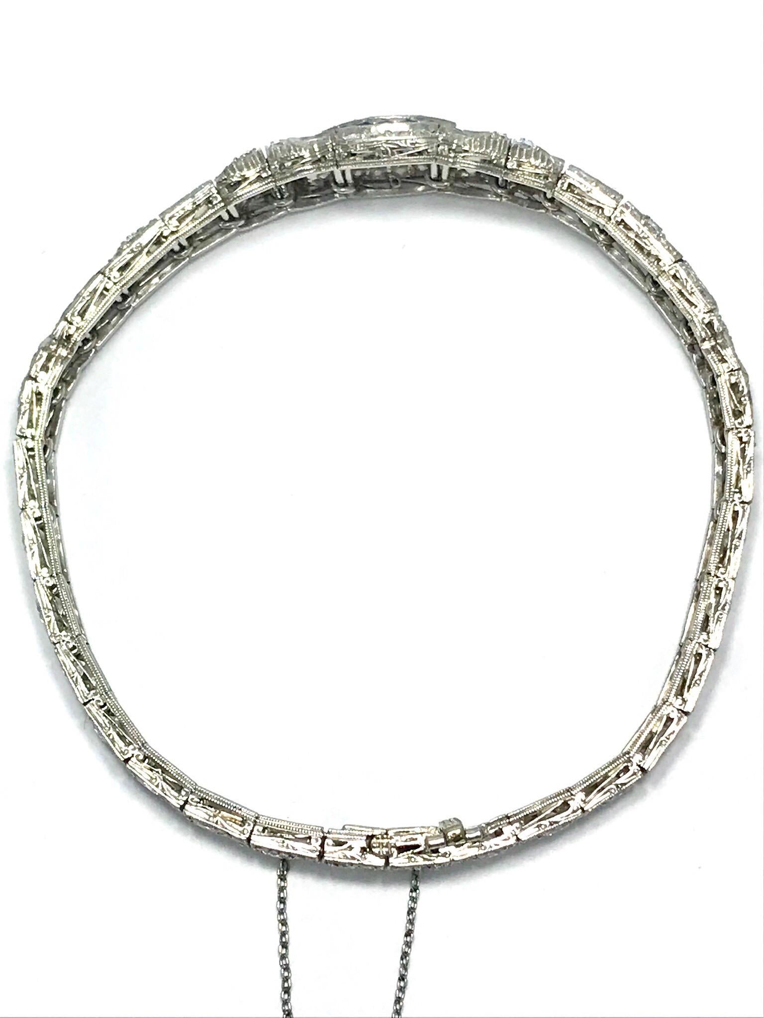 3.00 Carat Art Deco Diamond and Sapphire Platinum Bracelet 4