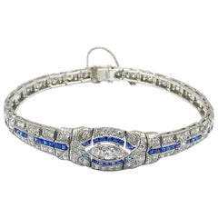3,00 Karat Platinarmband mit Diamanten und Saphiren im Art déco-Stil
