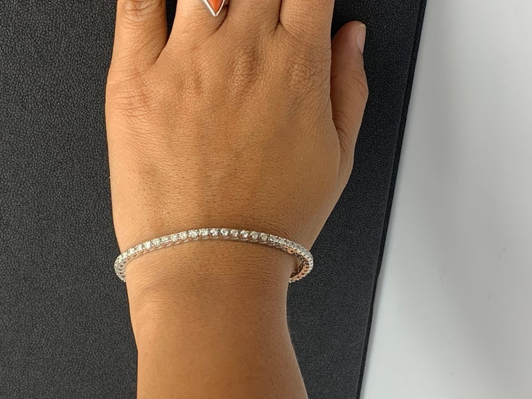 Bracelet Tennis En Or Blanc 14 Carats Avec Diamants Cultivés En Labo - Certifié, Taille Réglable