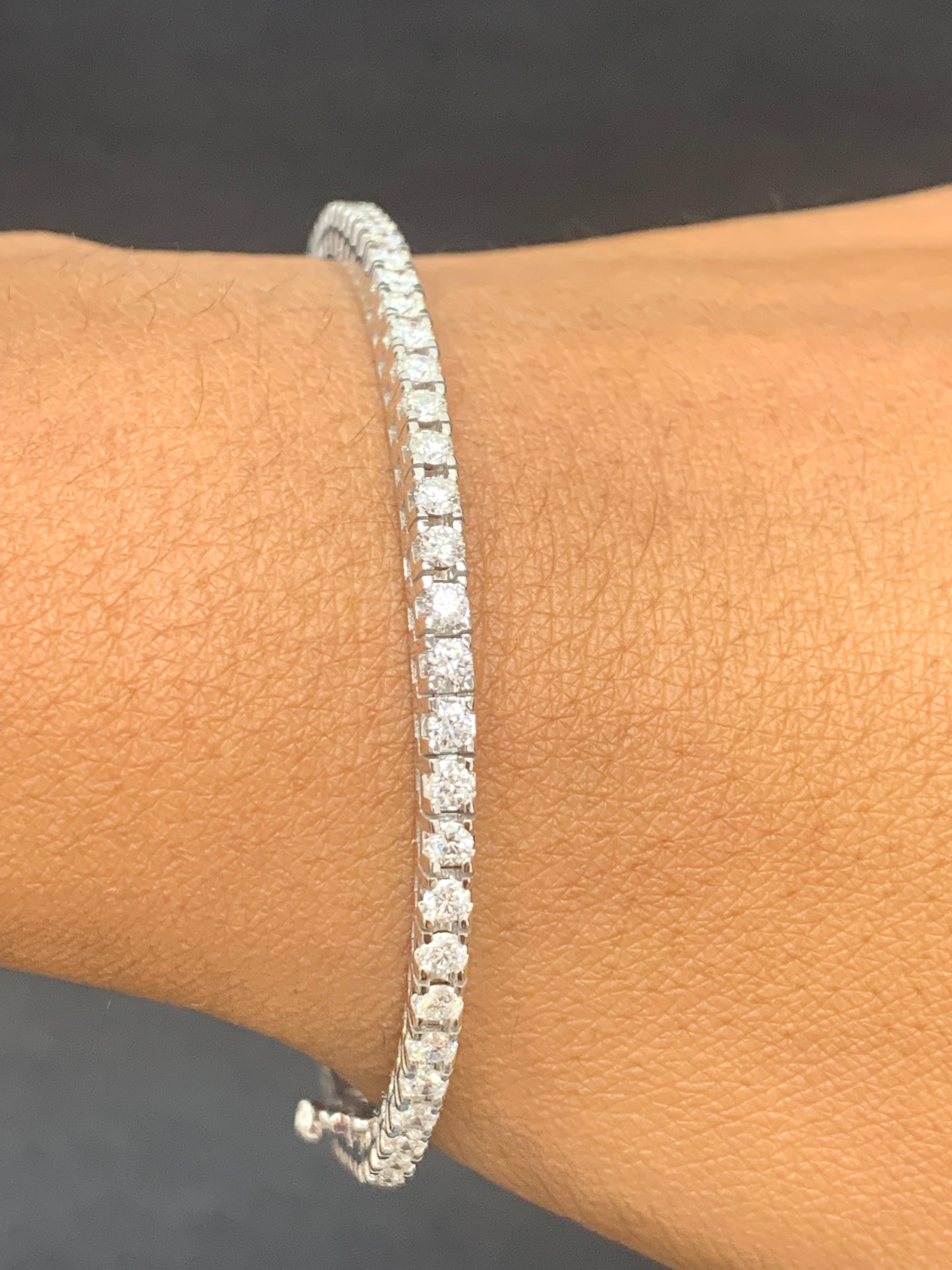 Bracelet tennis en or blanc 14 carats avec diamants ronds taille brillant de 3,00 carats en vente 1