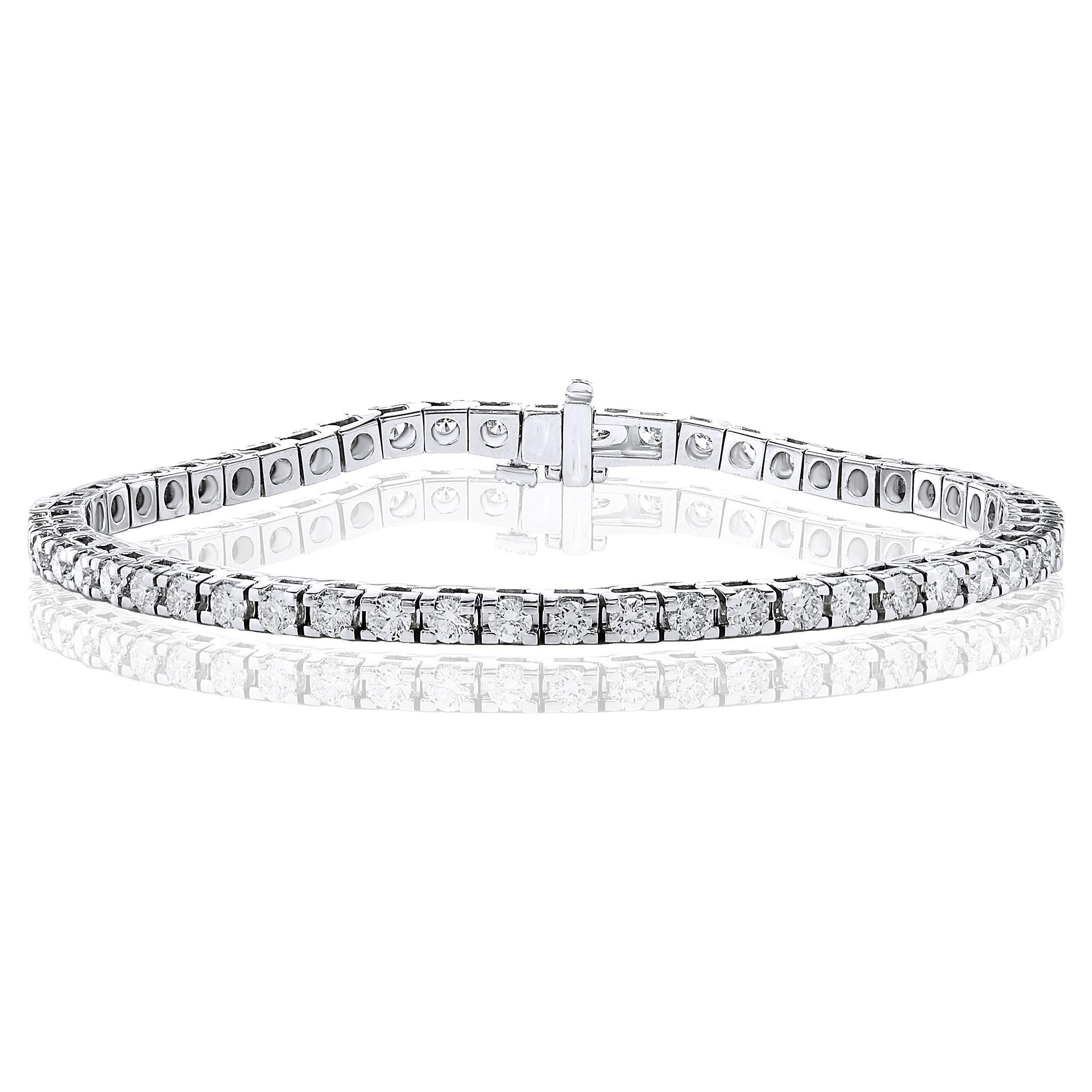 Bracciale tennis con diamanti tondi taglio brillante da 3,00 carati in oro bianco 14K