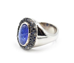 3.00 Carat Cabochon Cut Tanzanite, Sapphire and Diamond Cocktail Ring