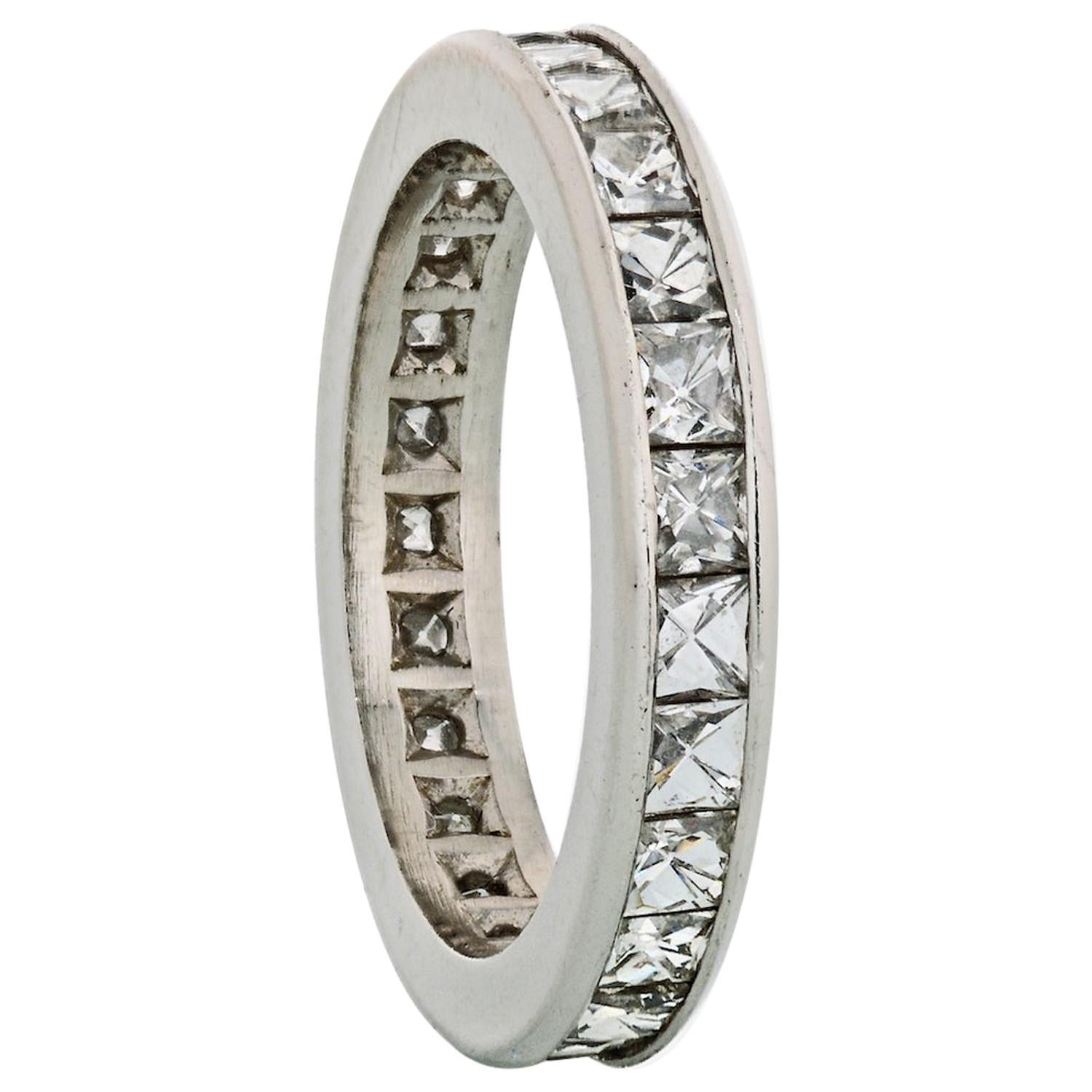 3.00 Carat Channel Set French Cut Diamond Platinum Eternity Band For Sale