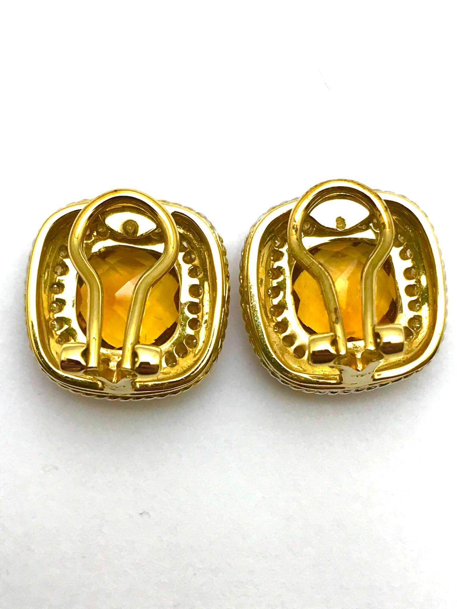 Retro 3.00 Carat Citrine and Diamond White and Yellow Gold Clip Earrings