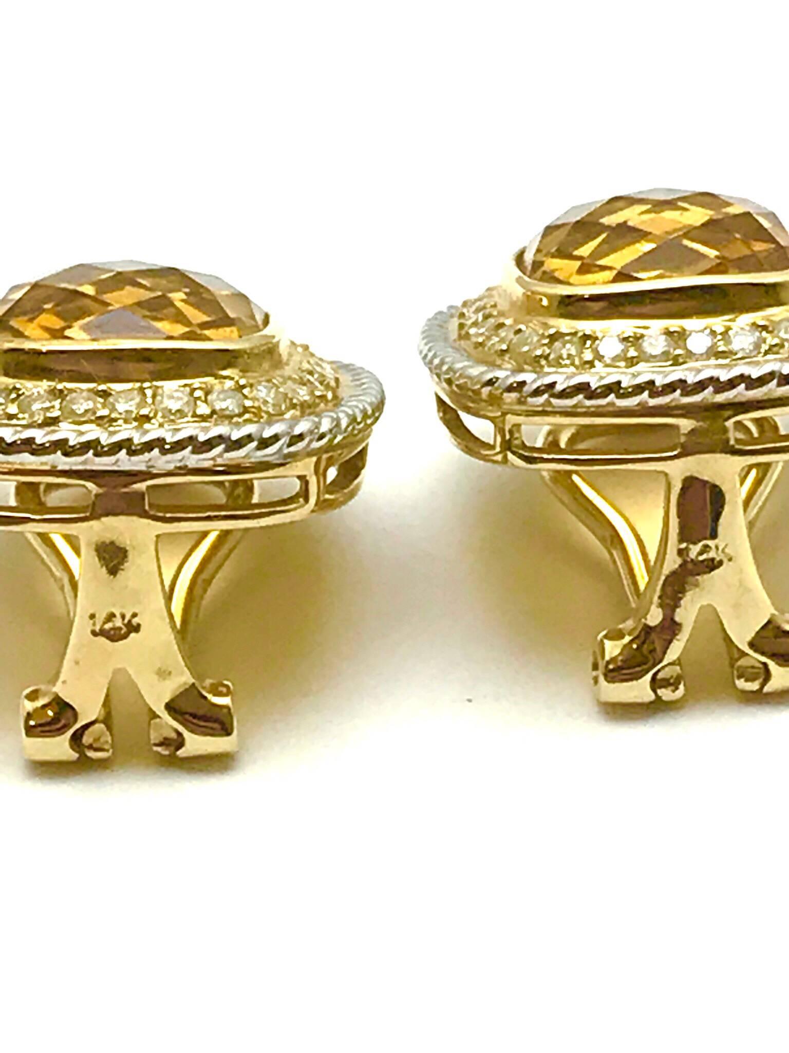 3.00 Carat Citrine and Diamond White and Yellow Gold Clip Earrings In Excellent Condition In Chevy Chase, MD