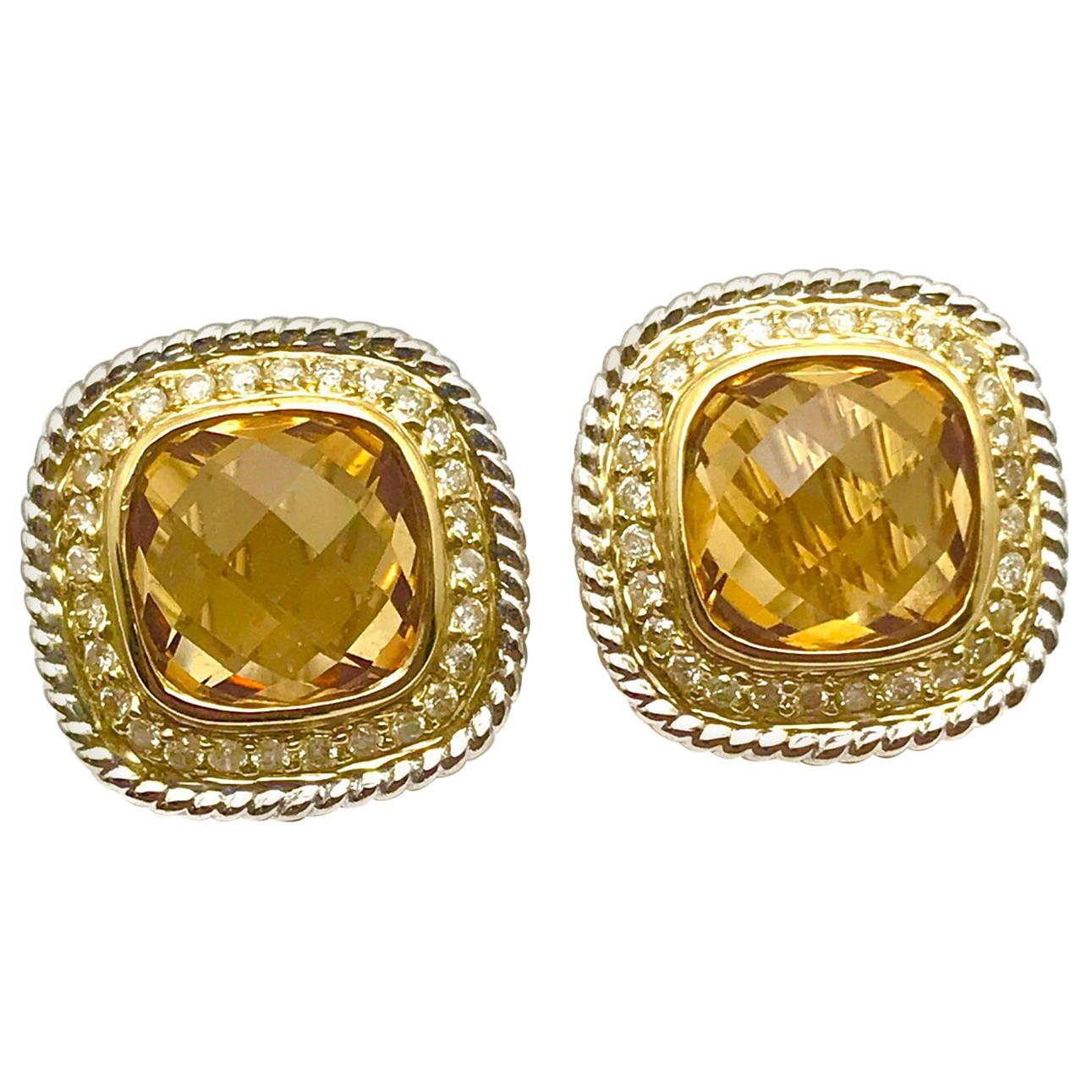 3.00 Carat Citrine and Diamond White and Yellow Gold Clip Earrings