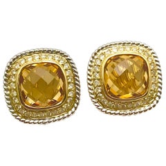 3.00 Carat Citrine and Diamond White and Yellow Gold Clip Earrings